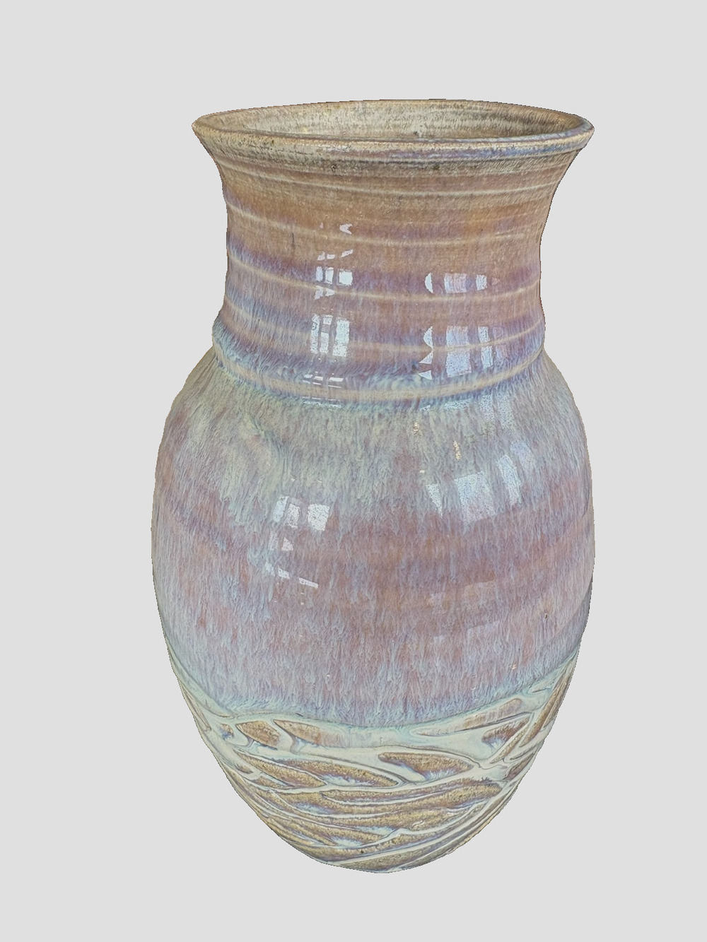 Vintage Signed Studio Pottery Vase Hand Carved Textured Stoneware Organic